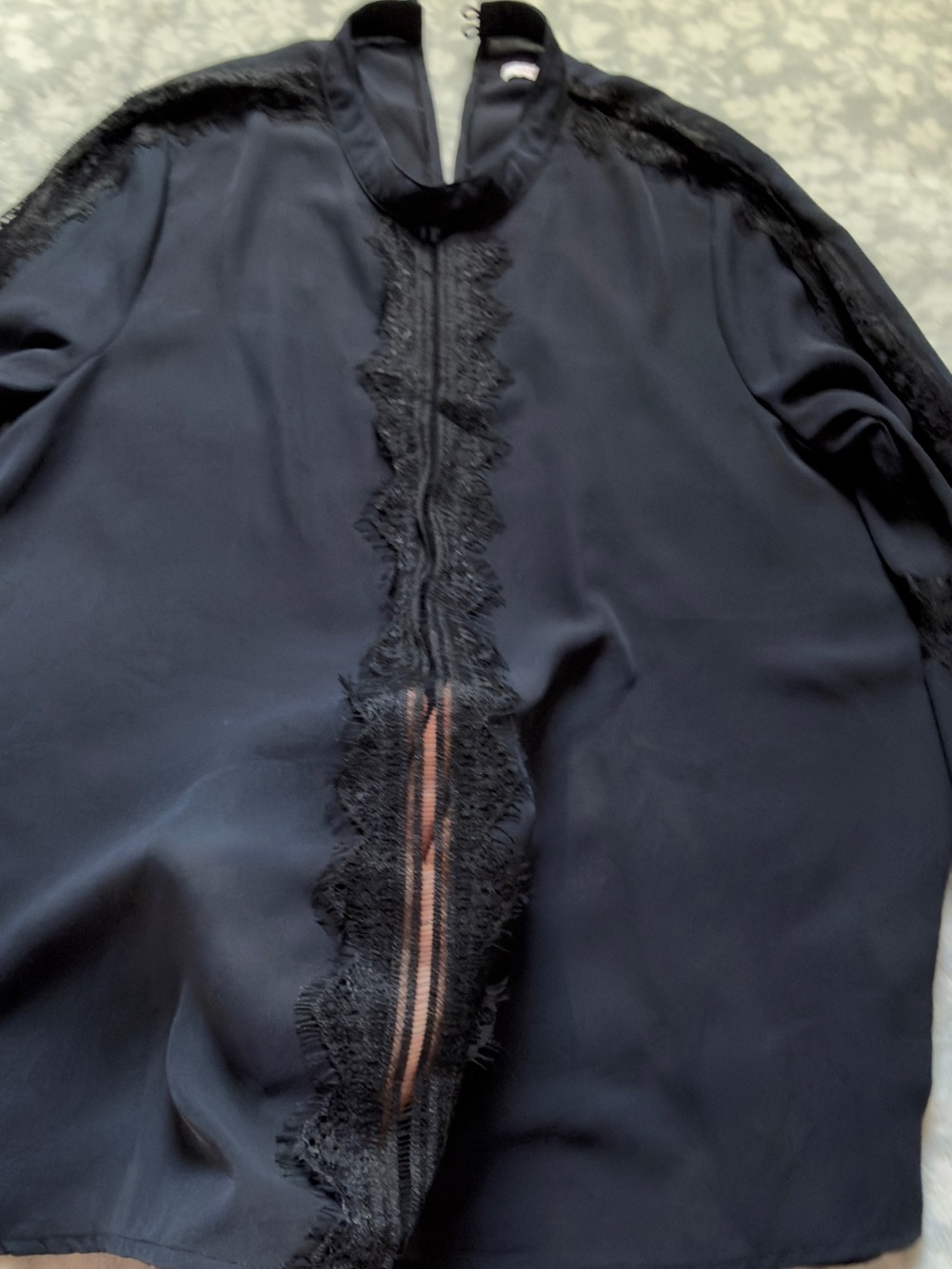 Shoe Dazzle Black Lace-Trim Blouse